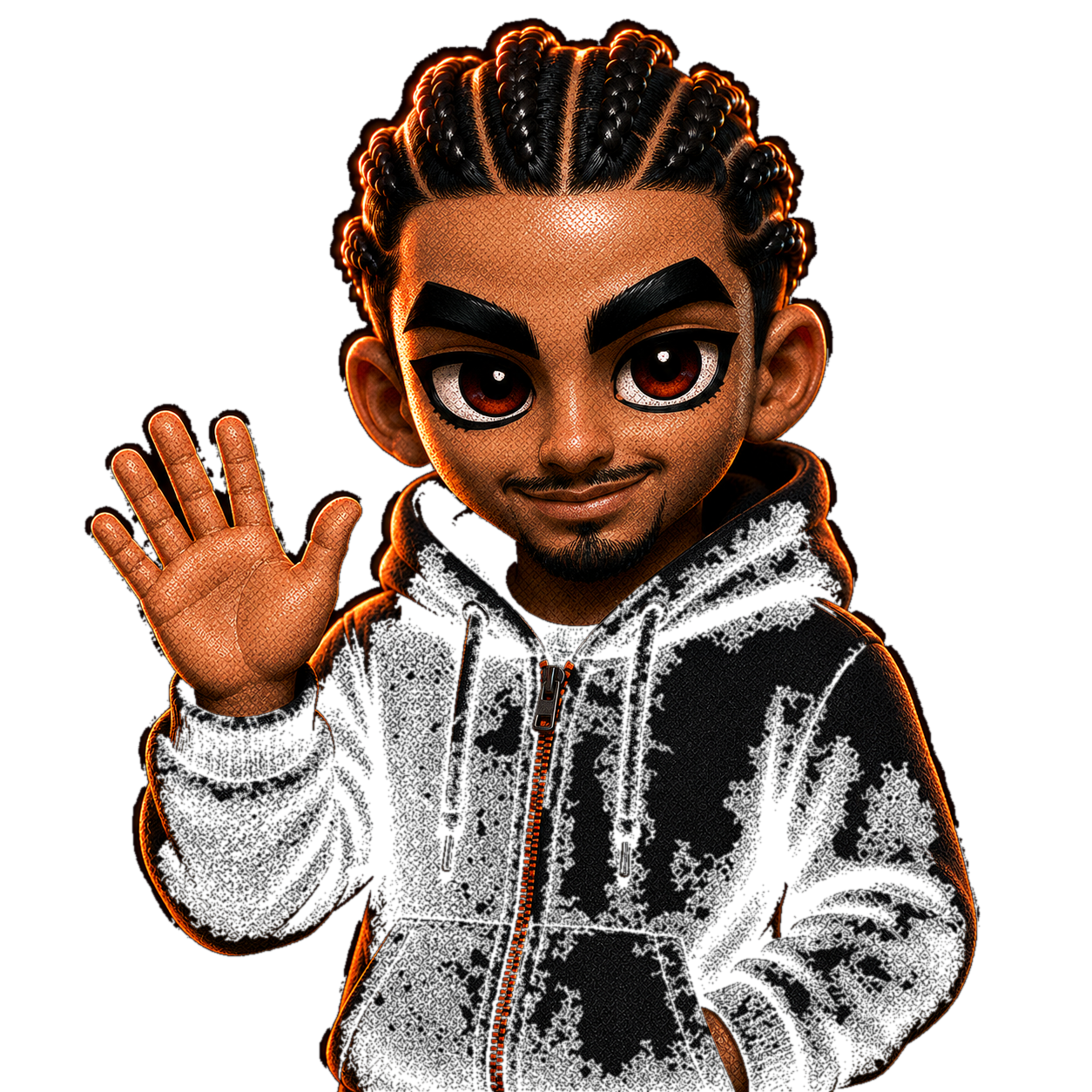 Illustrated portrait of Abdo Tamim waving