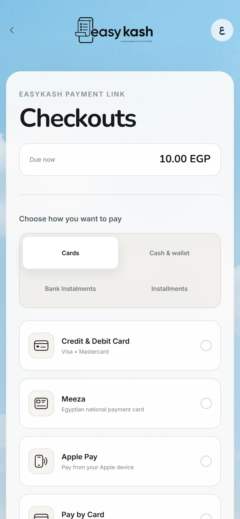 EasyKash redesigned checkout on mobile