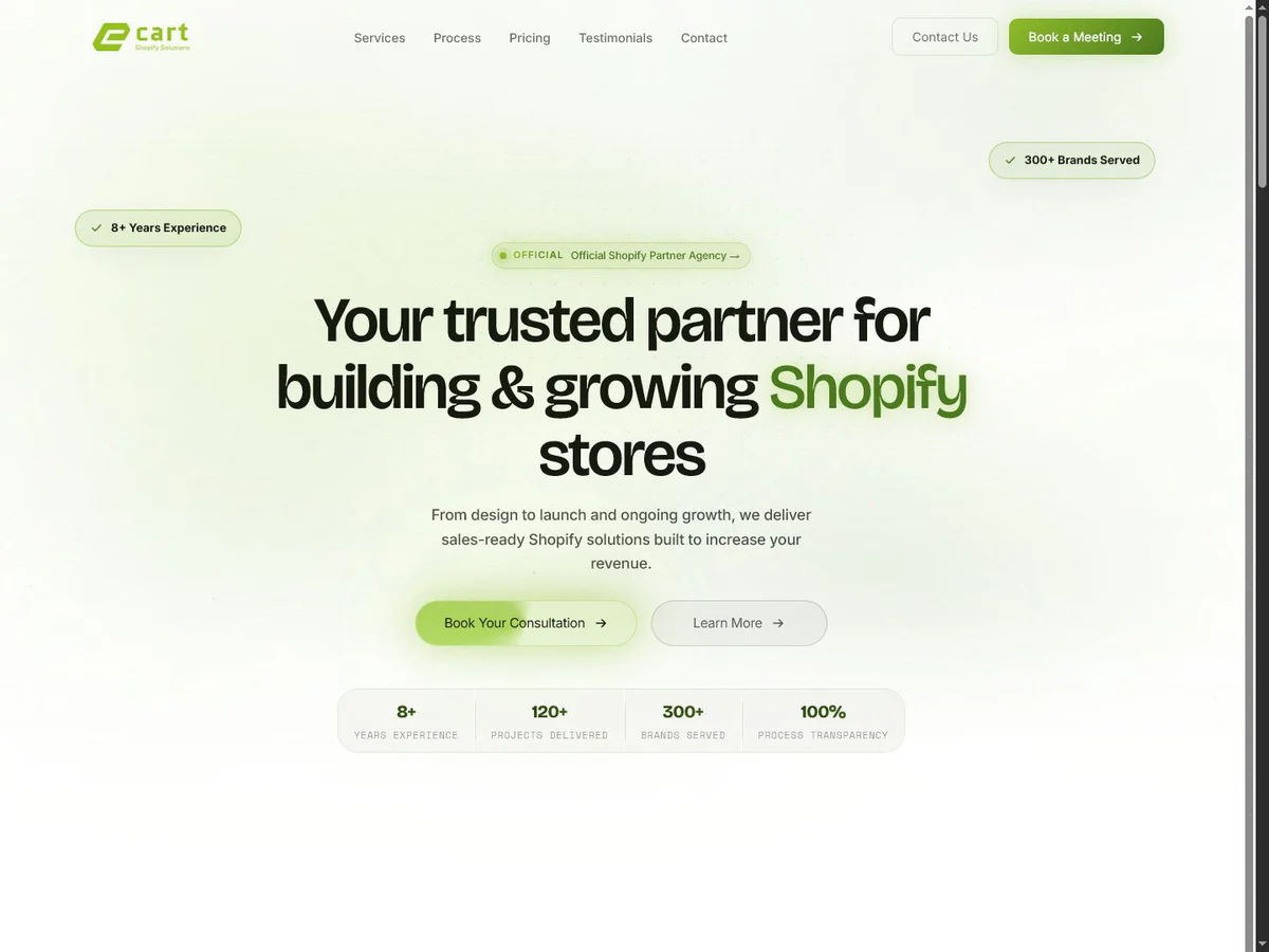 eCart Solutions Shopify agency homepage