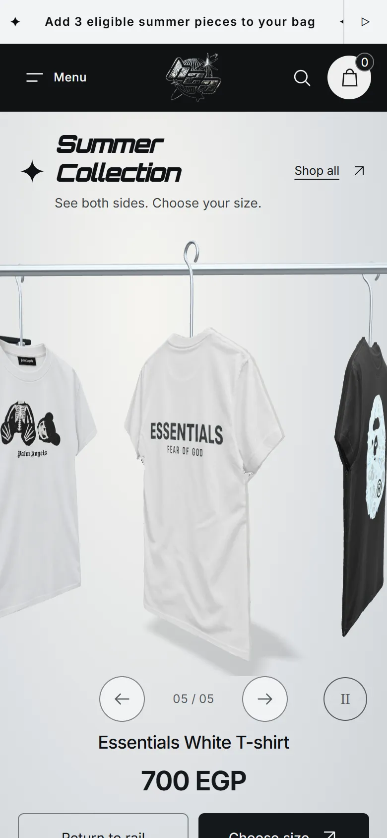 The same T-shirt turned on its hanger, showing its printed back